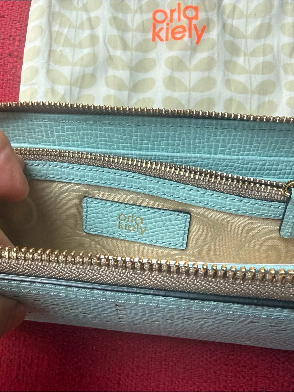 Orla Kiely Textured Leather Big Zip Wallet in “Cloud” Blue New with Tags
